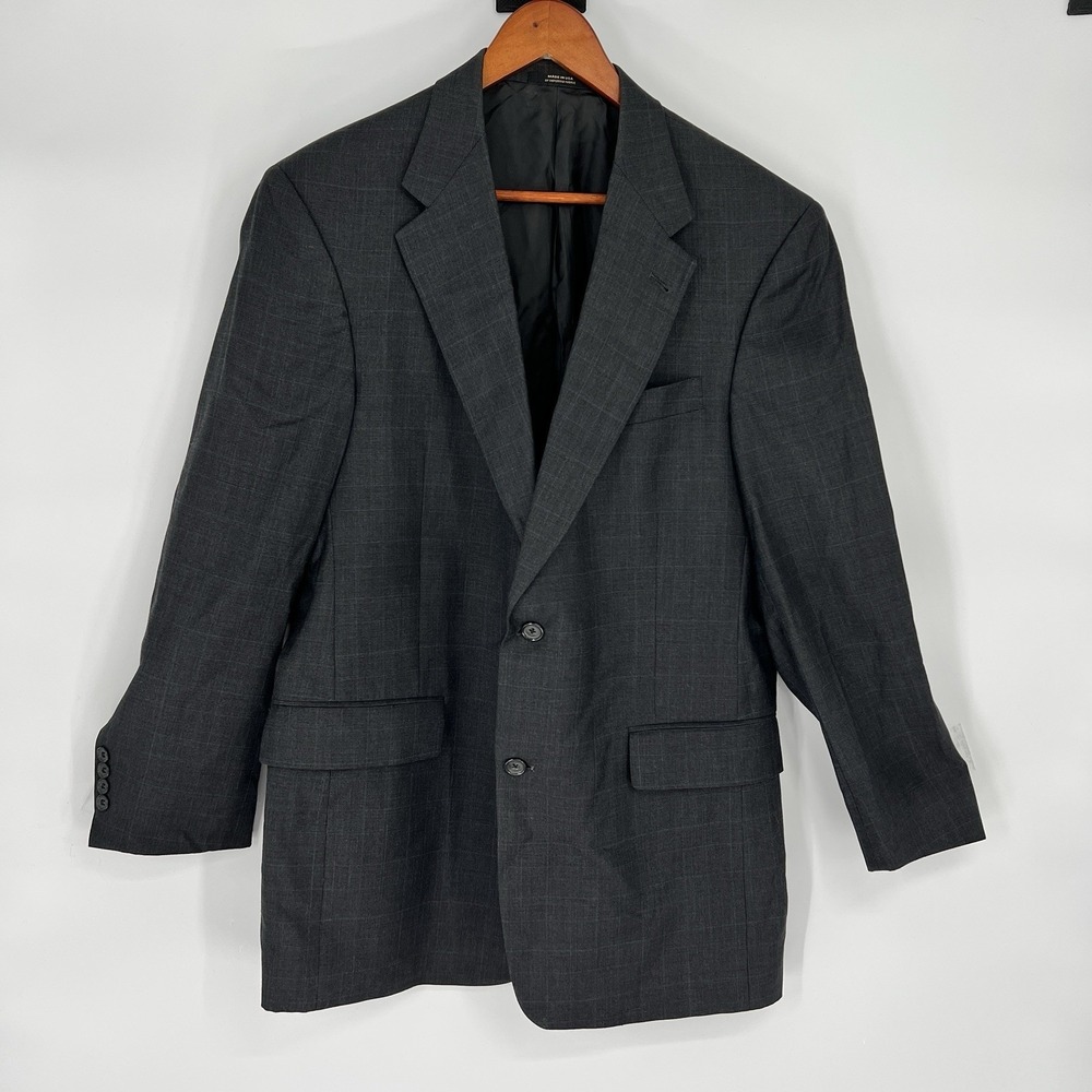 Hart Schaffner Marx Sport Coat Mens Size 40R Gray Windowpane Pattern